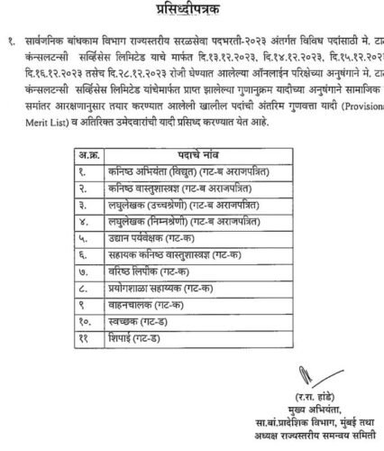 PWD २०२३ स्टेनो, JE फायनल मेरिट लिस्ट जाहीर, चेक करा निकाल