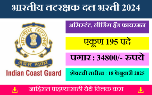 Indian Coast Guard Bharti 2025 | भारतीय तटरक्षक दल भरती 2024 – 195 रिक्त पदांसाठी सुवर्णसंधी!